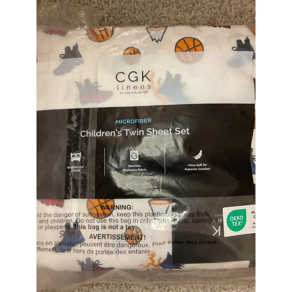 CGK Linens Kids Sports Basketball Twin Sheet Set (New in Packaging)